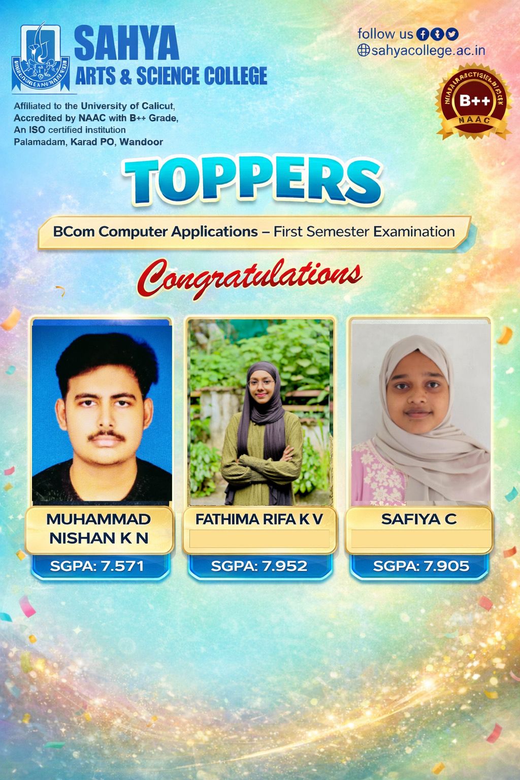 FYUGP First Semester Toppers Bcom Honours CA 2025 Admission