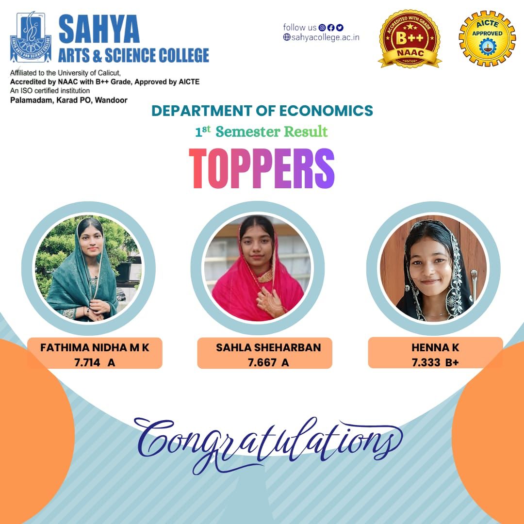 FYUGP First Semester Toppers BA Economics Honours 2025 Admission