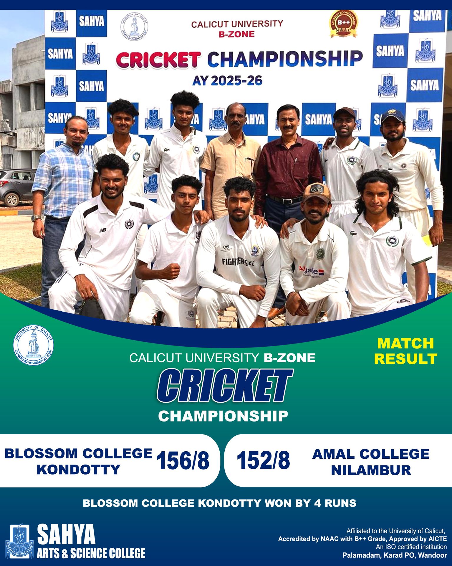 Match Result :B-Zone Cricket