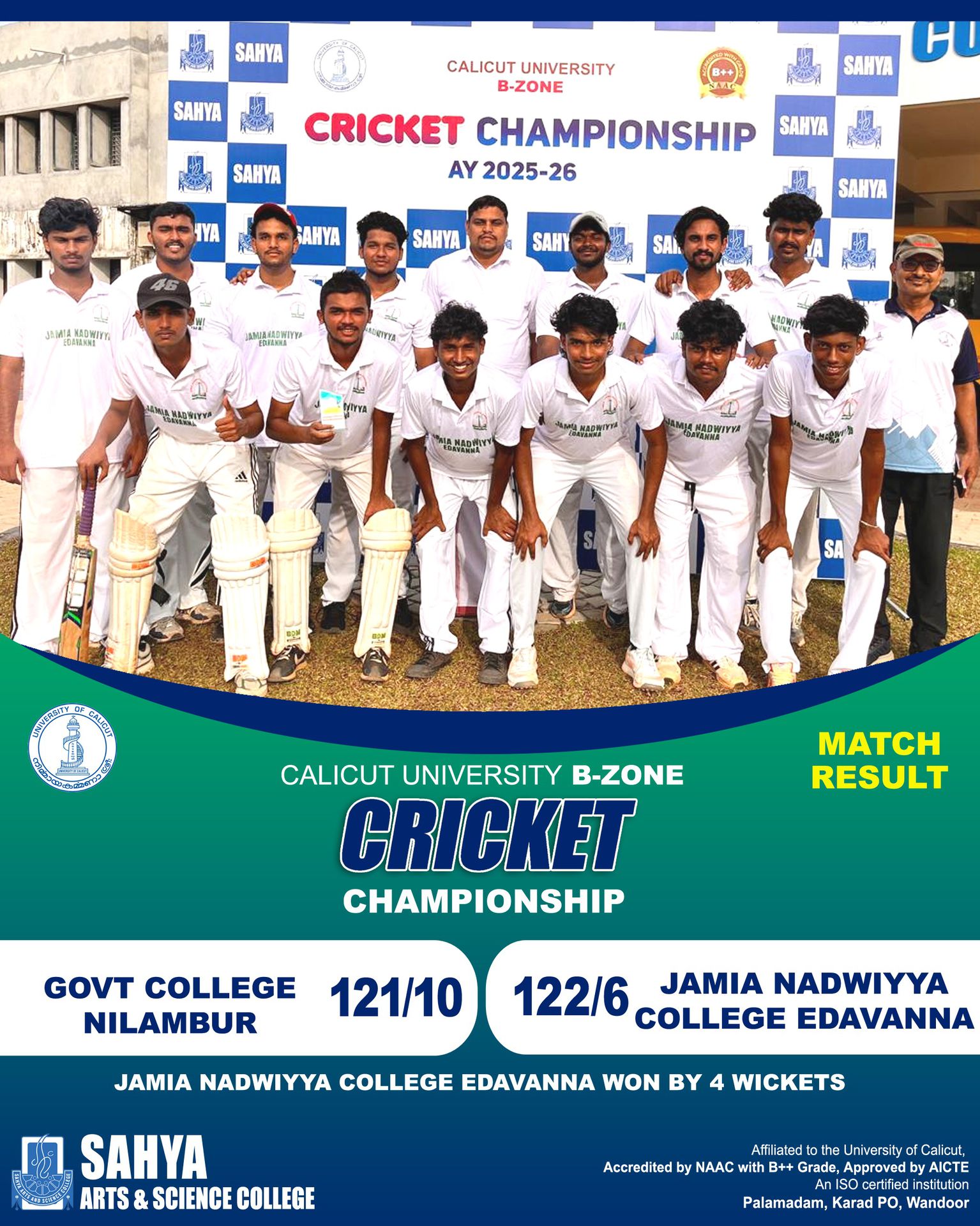 Match Result :B-Zone Cricket