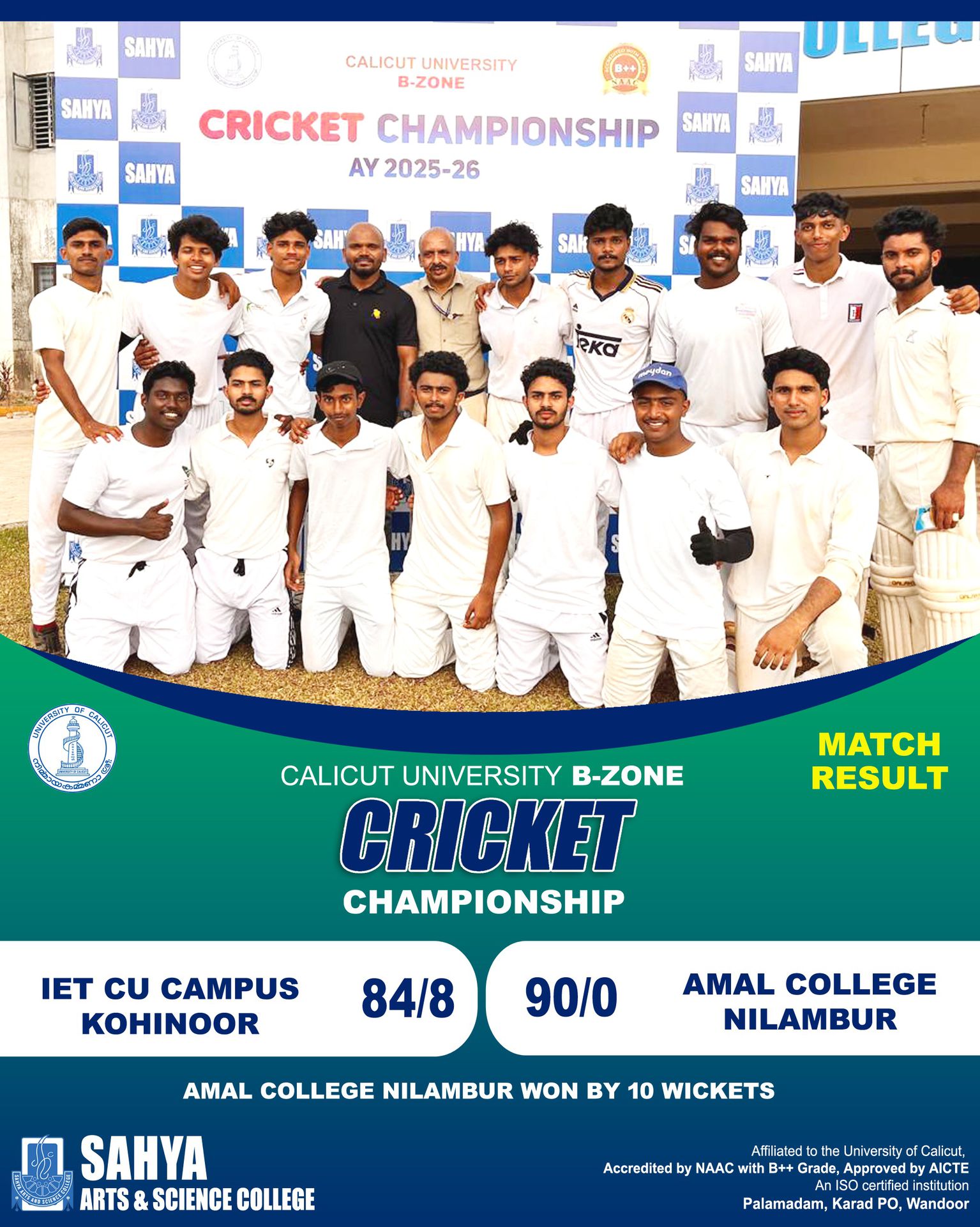 Match Result :B-Zone Cricket
