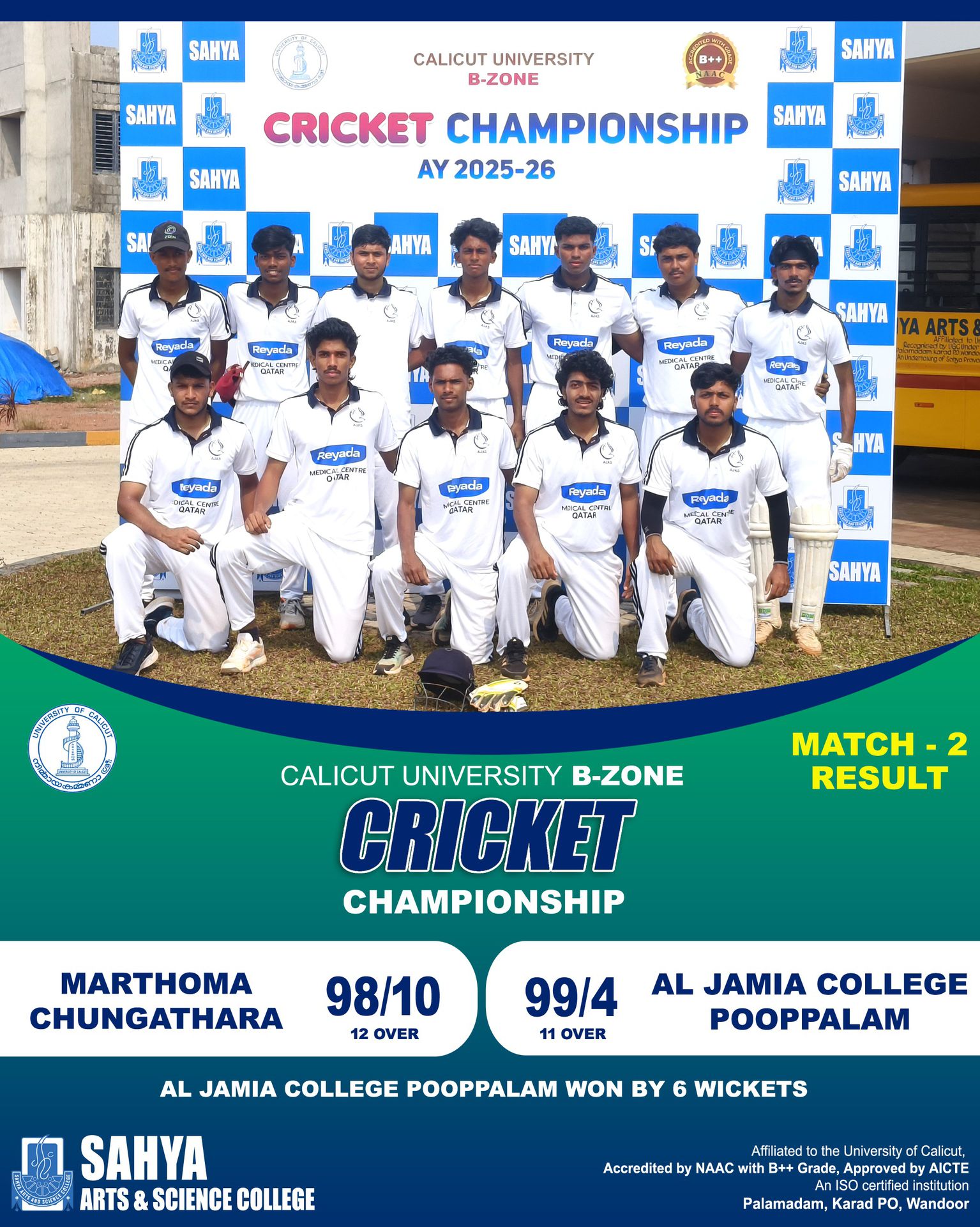 Match Result :B-Zone Cricket
