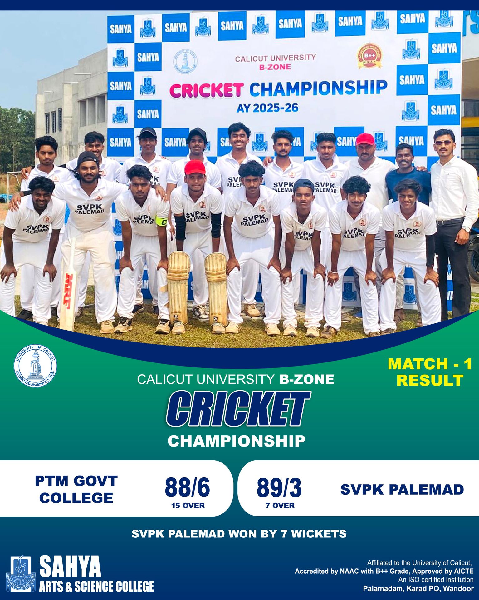 Match Result :B-Zone Cricket