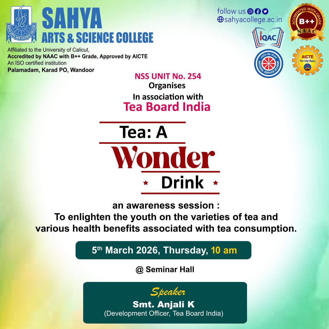 Awareness session titled “Tea: A Wonder Drink”
